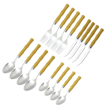 Imagem de Faqueiro de Aço Inox Cabo Plástico Bambu 16 Peças - Lyor