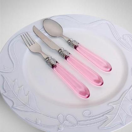 Imagem de Faqueiro Destiny 18 Peças Aço Inox com Cabo Acrílico Cristal Rosa Lyor