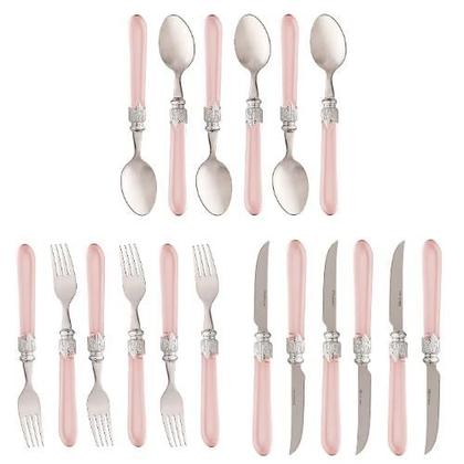 Imagem de Faqueiro Destiny 18 Peças Aço Inox com Cabo Acrílico Cristal Rosa Lyor