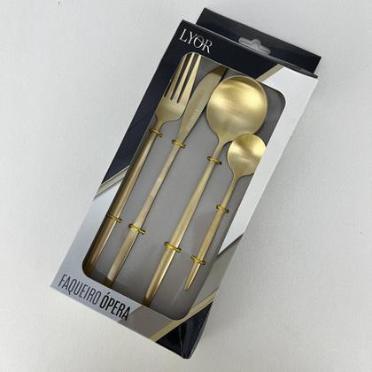 Imagem de Faqueiro Dourado Ópera Lyor 16 Peças talheres Minimalistas