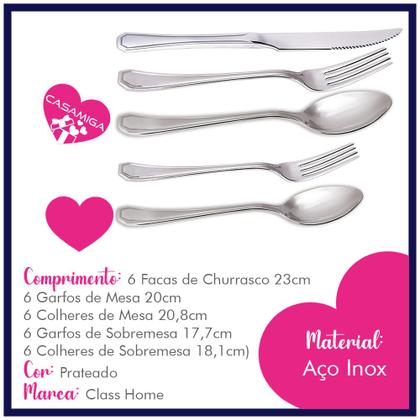Imagem de Faqueiro Inox 30 Peças Class Prateado C/ Faca Churrasco