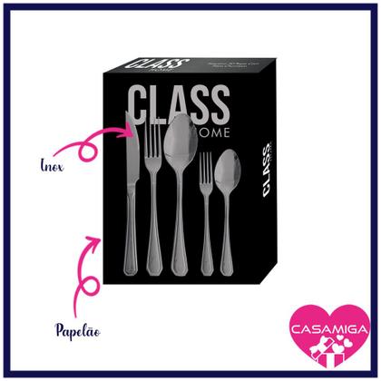 Imagem de Faqueiro Inox 30 Peças Class Prateado C/ Faca Churrasco