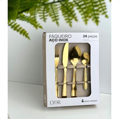 Imagem de Faqueiro Inox Positano Dourado 24 Peças Gastro Luxo - Lyor