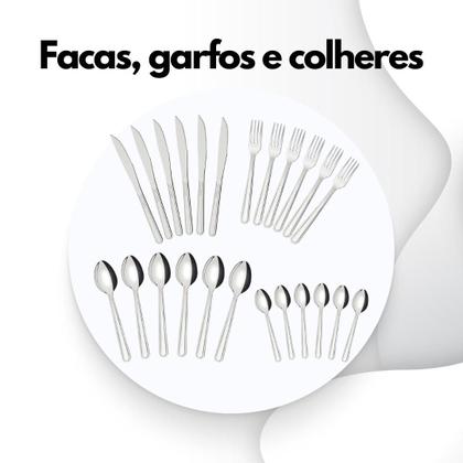 Imagem de Faqueiro Jogo De Talheres 24 Peças Aço Inox Búzios Tramontina Alto Brilho Cozinha Resistente Acabamento Moderno