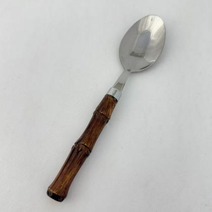 Imagem de Faqueiro Kit Talheres 24 Peças Bambu Rústico Escuro Aço Inox