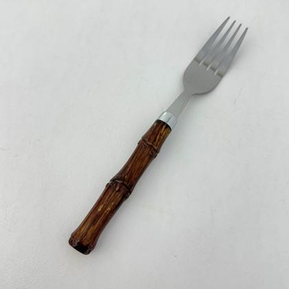 Imagem de Faqueiro Kit Talheres 24 Peças Bambu Rústico Escuro Aço Inox