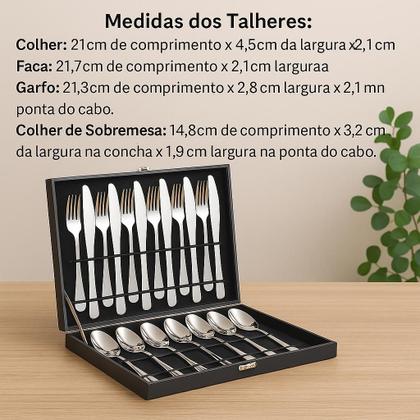 Imagem de Faqueiro maleta premium kit 24 peças conjunto talheres inox estojo madeira completo luxo presente casamento chá de cozinha