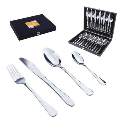 Imagem de Faqueiro maleta premium kit 24 peças conjunto talheres inox estojo madeira completo luxo presente casamento chá de cozinha