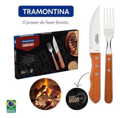 Imagem de Faqueiro para Churrasco 12 Peças e Carnes Tramontina com Cabo de Madeira em Aço Inox