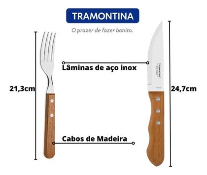 Imagem de Faqueiro para Churrasco 12 Peças e Carnes Tramontina com Cabo de Madeira em Aço Inox