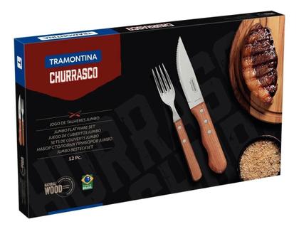 Imagem de Faqueiro para Churrasco 12 Peças e Carnes Tramontina com Cabo de Madeira em Aço Inox