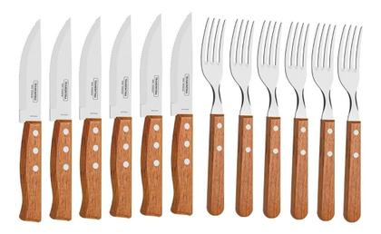 Imagem de Faqueiro para Churrasco 12 Peças e Carnes Tramontina com Cabo de Madeira em Aço Inox