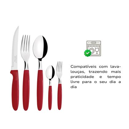 Imagem de Faqueiro Tramontina Aço Inox Ipanema 30 Peças Jogo De Talheres Cor Vermelho