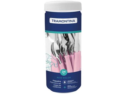 Imagem de Faqueiro Tramontina New Kolor Lâminas Aço Inox Cabos Polipropileno Rosa 24 Peças