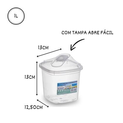 Imagem de Farinheiro / Açucareiro 1 Litro Em Plástico Resistente Com Tampa Abre Fácil