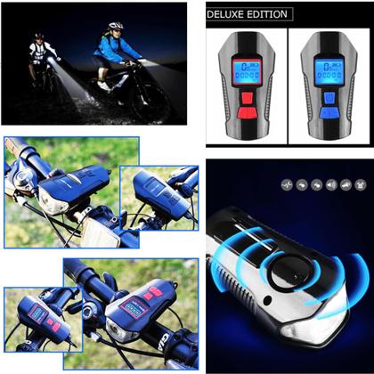 Imagem de Farol Bike Buzina Led Velocímetro Usb Recarregável Bicicleta pontência 1500mAh Xm31337