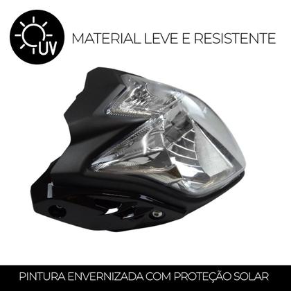 Imagem de Farol Carenagem Completo Cor Preta Para Moto Fazer 250 2017 Marca Sportive Modelo Foco Com Proteção Solar