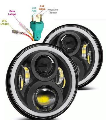 Imagem de Farol de led redondo 7" alto e baixo 60w 17cm com suporte de fixação par