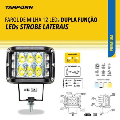 Imagem de Farol De Milha 12 Leds Dupla 6000K Strobe Laterais 36W