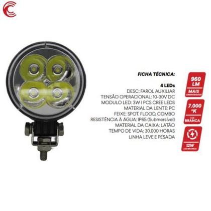 Imagem de Farol de milha auxiliar redondo 4 leds 12w universal cinoy