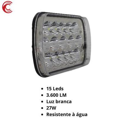 Imagem de Farol de milha auxiliar retangular 15 leds 45w universal