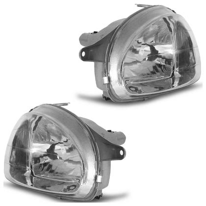 Imagem de Farol Dianteiro Corsa 1994 1995 1996 1997 1998 1999 2000 2001 2002 Máscara Cromada Lisa Vidro Carcaça Branca