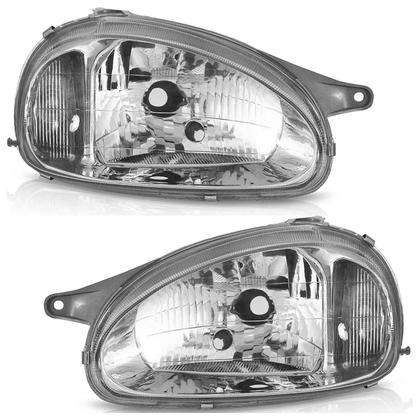 Imagem de Farol Dianteiro Corsa 1994 1995 1996 1997 1998 1999 2000 2001 2002 Máscara Cromada Lisa Vidro Carcaça Branca