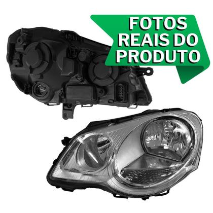 Imagem de Farol Dianteiro Direito Foco Duplo Máscara Cromada Polo 2007 a 2014