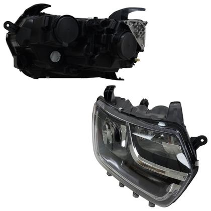 Imagem de Farol Dianteiro Duster Oroch 2021 2022 2023 2024 Led Máscara Cromada Lente Lisa Acrílico Moldura Cromada Foco Duplo