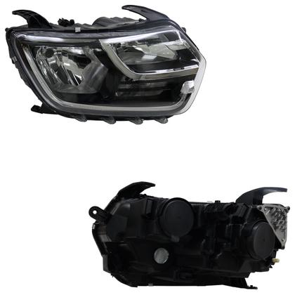 Imagem de Farol Dianteiro Duster Oroch 2021 2022 2023 2024 Led Máscara Cromada Lente Lisa Acrílico Moldura Cromada Foco Duplo