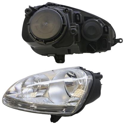 Imagem de Farol Dianteiro Jetta 2005 2006 2007 2008 2009 2010 Máscara Cromada Lisa Acrílico Foco Duplo carcaça Preta