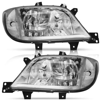 Imagem de Farol Dianteiro Sprinter CDI 2003 2004 2005 2006 2007 2008 2009 2010 2011 Máscara Cromada Lisa Acrílico Foco Duplo