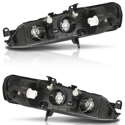 Imagem de Farol Dianteiro Vectra Millenium 2000 2001 2002 2003 2004 2005 Máscara Cromada Lente Lisa Acrílico Foco Duplo Carcaça Preta