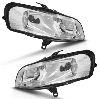 Imagem de Farol Dianteiro Vectra Millenium 2000 2001 2002 2003 2004 2005 Máscara Cromada Lente Lisa Acrílico Foco Duplo Carcaça Preta
