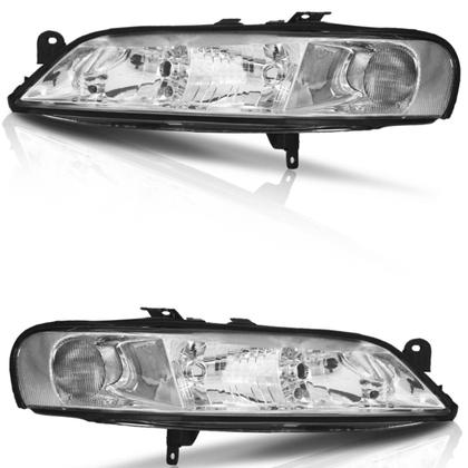 Imagem de Farol Dianteiro Vectra Millenium 2000 2001 2002 2003 2004 2005 Máscara Cromada Lente Lisa Acrílico Foco Duplo Carcaça Preta