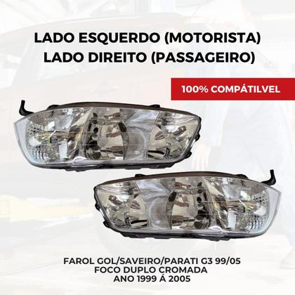 Imagem de Farol Gol Saveiro Parati G3 1999 á 2005 Foco Duplo Cromado
