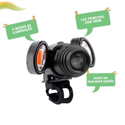 Imagem de Farol Lanterna Bike 3 Focos Led Recarregável T6