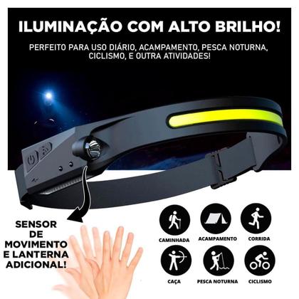 Imagem de Farol Lanterna De Cabeça Capacete Recarregavel Com Sensor