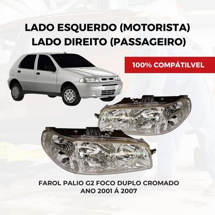 Imagem de Farol Pálio G2 2001 á 2007 Foco Duplo Carcaça Preta Cromado