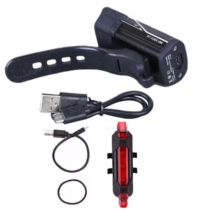 Imagem de Farol Recarregável Para Bicicleta Bike + Lanterna Sinalizador Traseiro Kit Profissional