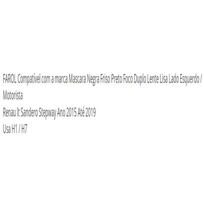 Imagem de Farol Sandero Stepway 2015 Ate 2019 Le Mascara Negra Friso Preto Foco Duplo Lente Lisa H1 H7 260609744R