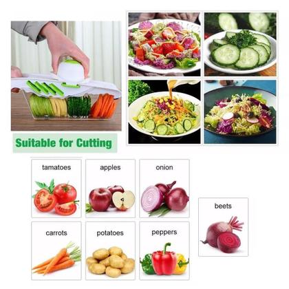 Imagem de Fatiador de frutas legumes verduras  6 em 1 mandoline com dispenser cortador multifuncional