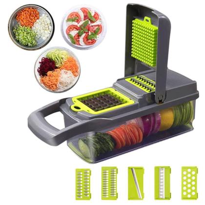 Imagem de Fatiador de Legumes Cortador Inox Frutas Verduras Novo Nicer 11 em 1 Multifuncional