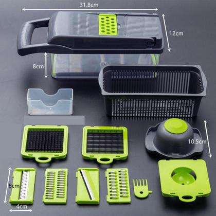 Imagem de Fatiador de Legumes Cortador Inox Frutas Verduras Novo Nicer 11 em 1 Multifuncional