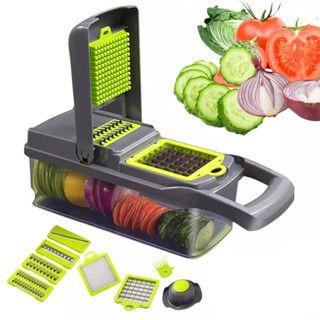 Imagem de Fatiador de Legumes Cortador Inox Frutas Verduras Novo Nicer 14 em 1 Multifuncional