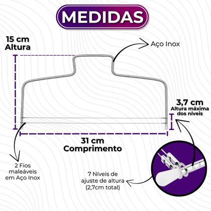 Imagem de Fatiador E Nivelador De Bolos Em Aço Inox Com 2 Fios E Ajuste 31cm Cozinha Confeitaria Uny Home