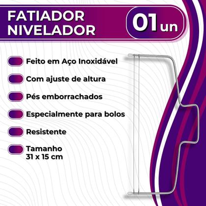 Imagem de Fatiador E Nivelador De Bolos Em Aço Inox Com 2 Fios E Ajuste 31cm Cozinha Confeitaria Uny Home