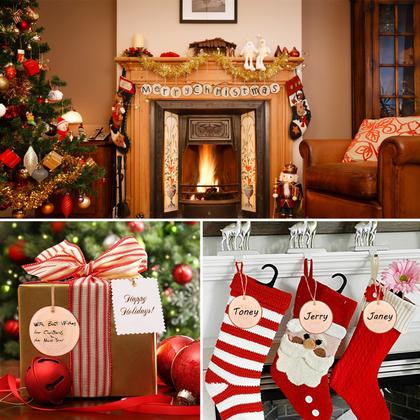 Imagem de Fatias de madeira Fuyit, 30 peças, círculos inacabados de 8 a 9 cm com orifício