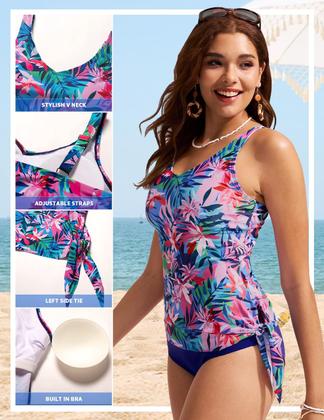 Imagem de Fatos de banho Tankini Kate Kasin femininos 2025 Tummy Control, rosa