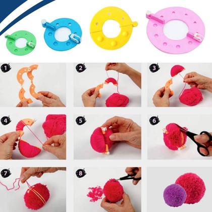 Imagem de Faz Pompom Tear Kit Com 4 Tamanho Manual Tricô Lanmax Lã